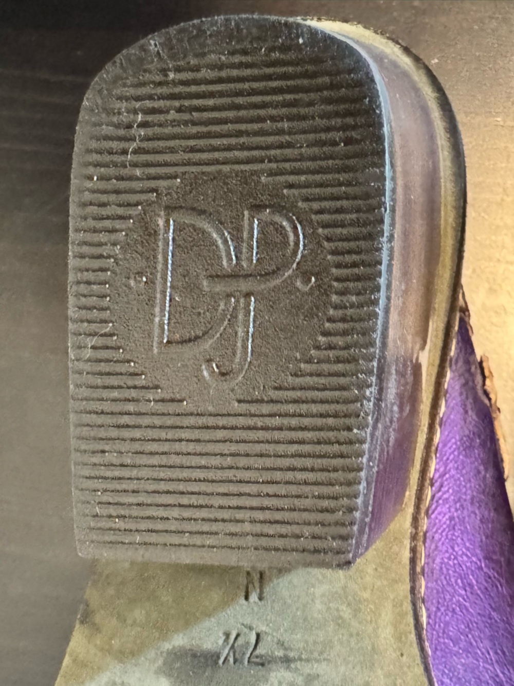 Donald J. Pliner Western Couture Collection Leather Purple Mules with Brown Trim - Picture 9 of 10